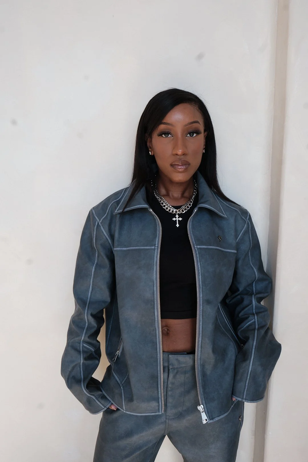 Indigo Faux Leather Jacket — Soltau